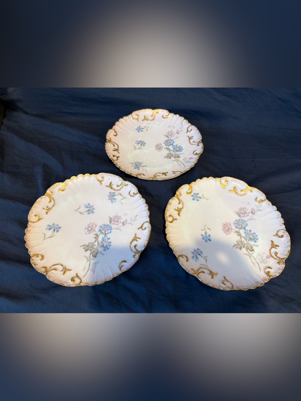 Vintage Limoges AK/CD France Porcelain Scalloped Edge Floral Plate Set Of 3